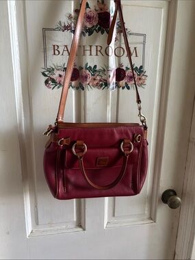 Dooney & Bourke Burgundy Leather Shoulder Bag with Tan Trim